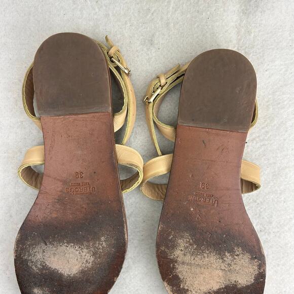 Uterque Women's Beige Leather Gladiator Sandal Toe-Loop Buckle Size 39 (US 8.5) - Picture 4 of 13